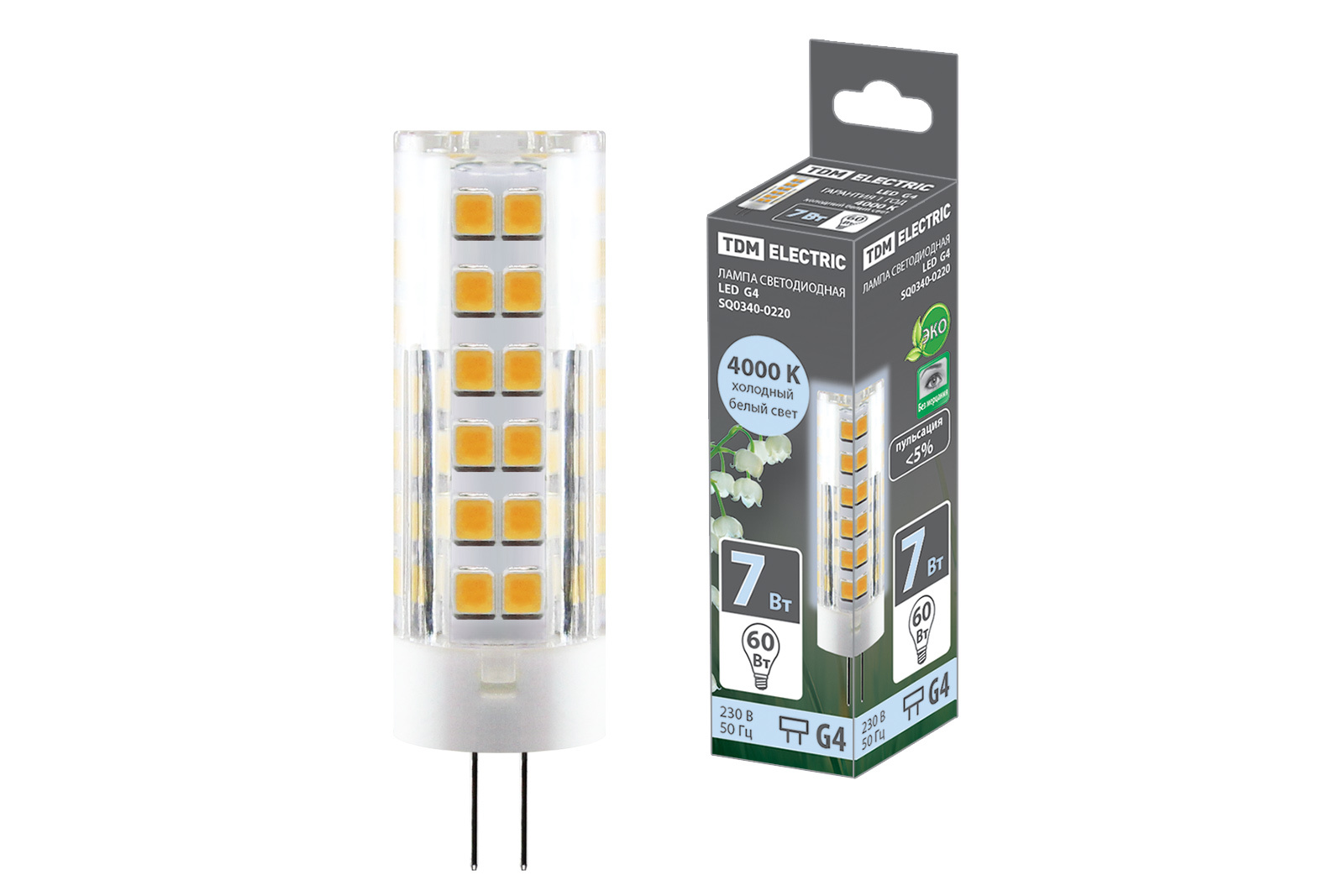 Светодиодная лампа . G4, 7W, 230V, 3000K. TDM electric SQ0340-0219