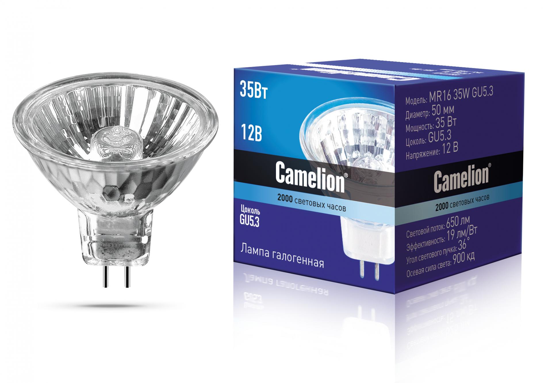 Лампа галогенная, низковольтная софит 12V, GU5.3 35W. Camelion MR16 MR16 GU5.3 12V 35W