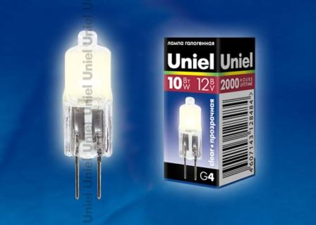 Лампа галогенная низковольтная капсула Прозрачная 12V, GU4 10W. Uniel GU4 00480