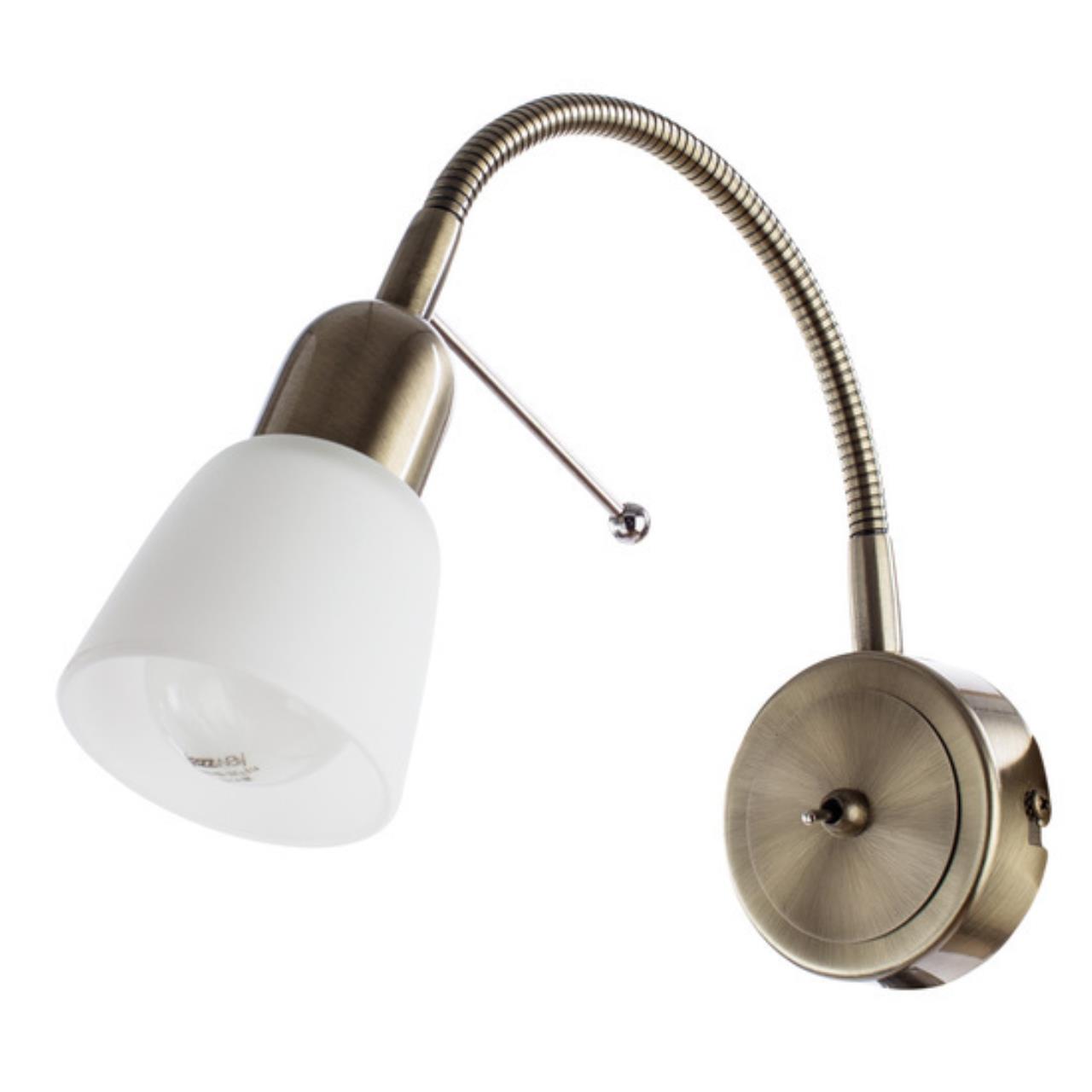 Бра. Настенный светильник с выключателем. Бронза, белый 1*E14 40W 220V. Arte Lamp LETTURA A7009AP-1A