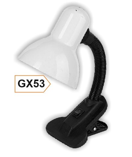 Настольная лампа на прищепке. 1*GX53, 12W, 230V. Белый Ecola APC53WEAY.