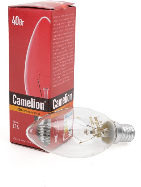 Лампа накаливания "Свеча " . E14, 40W, 220-230V, Camelion B35 40/B/CL/E14