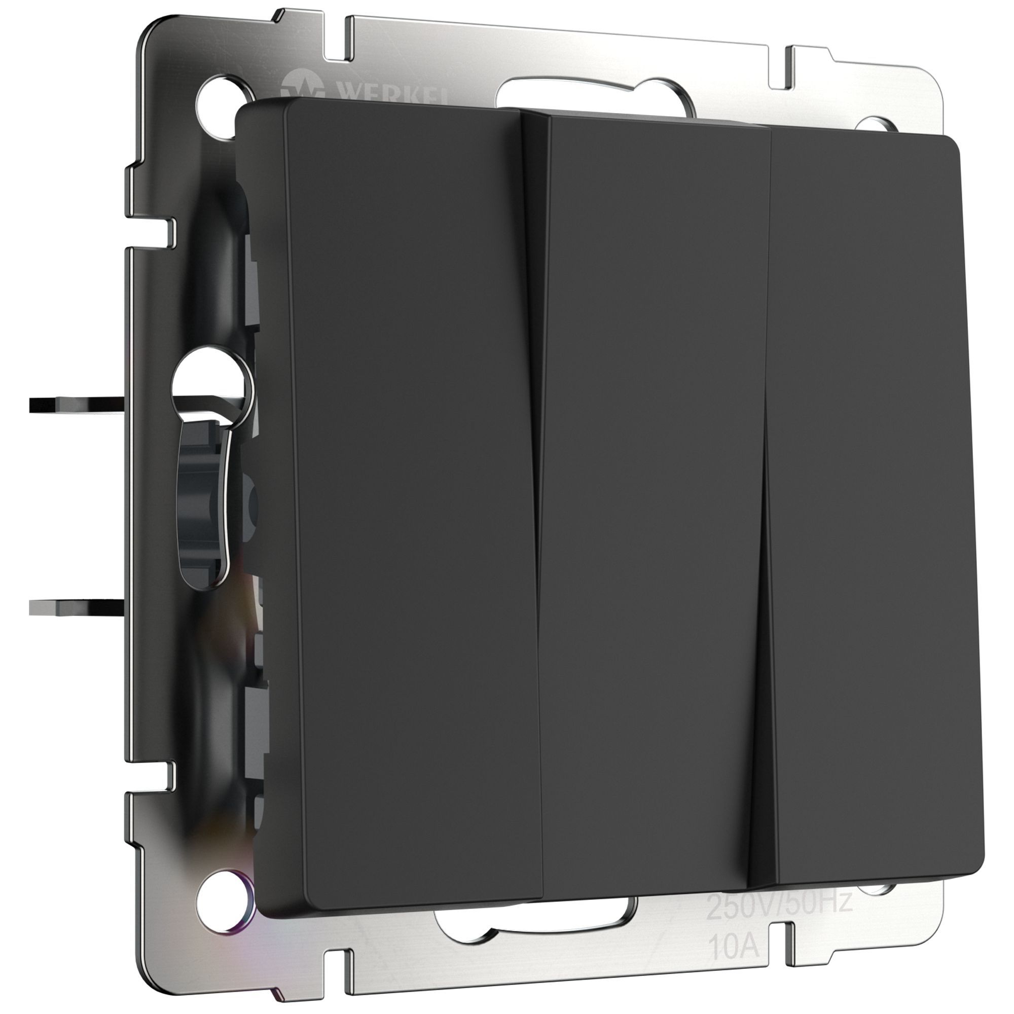 Выключатель 3-клавишный IP20 Черный матовый. Черный матовый.Werkel. W1130008
