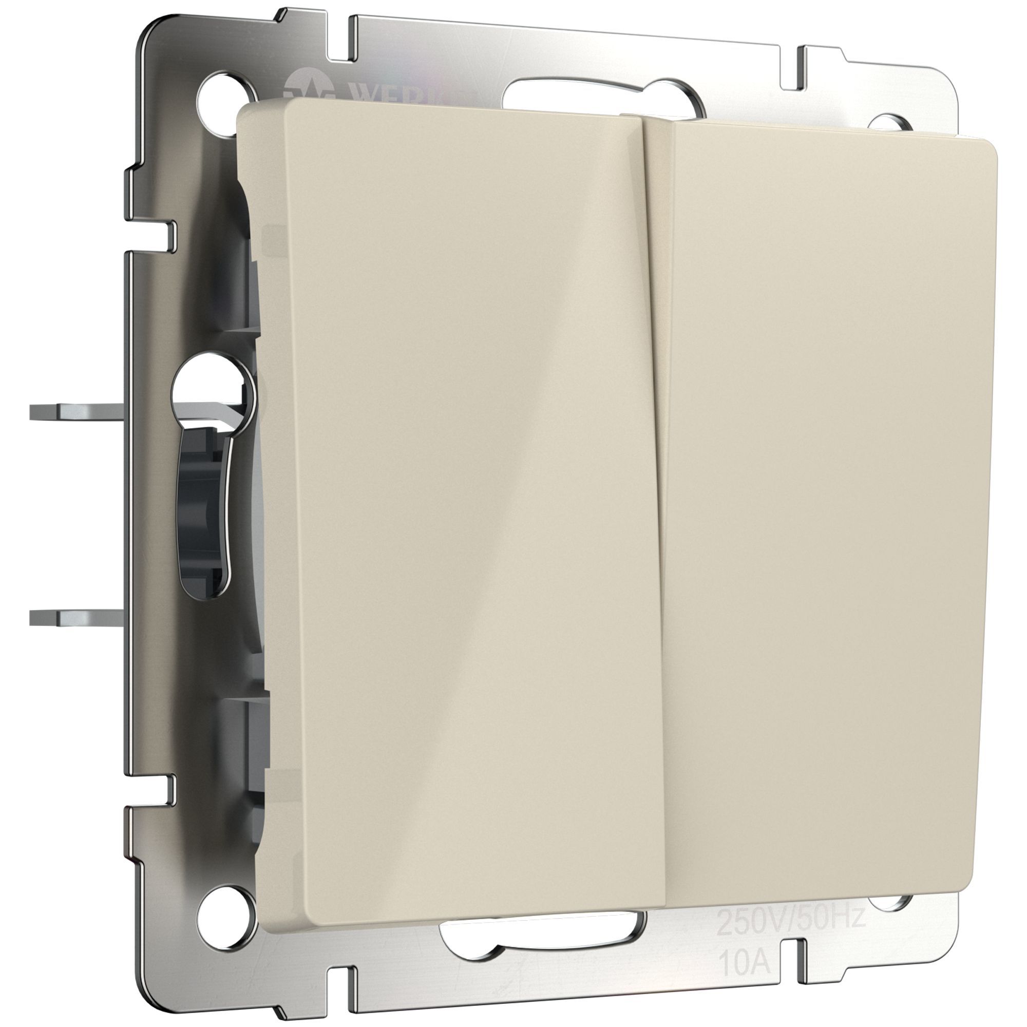 Выключатель проходной 2-клавишный IP20 Слоновая кость глянцевый.Werkel. W1122003