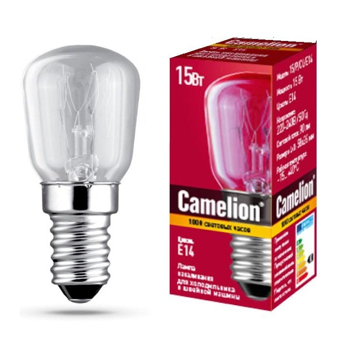 Лампа накаливания "для холодильников и швейных машин" . E14, 15W, 230V, Camelion MIC  15/P/CL/E14