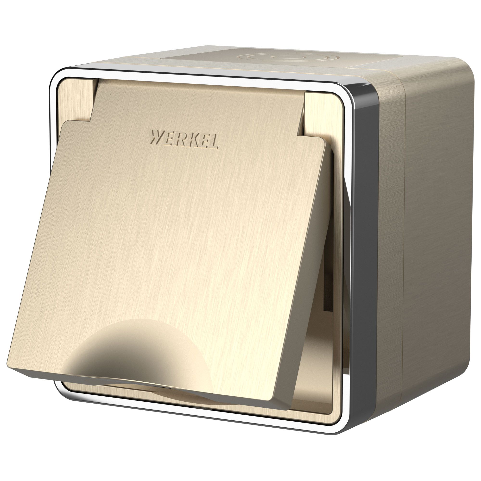 Розетка с заземлением IP44 16A шампань рифленый,хром. Werkel W5071210