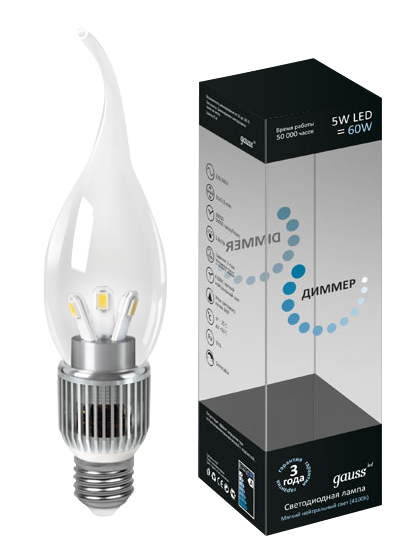 Светодиодная лампа "Свеча на ветру" диммируемая . E27, 5W, 264V, 4100K. Gauss HA104202205-D