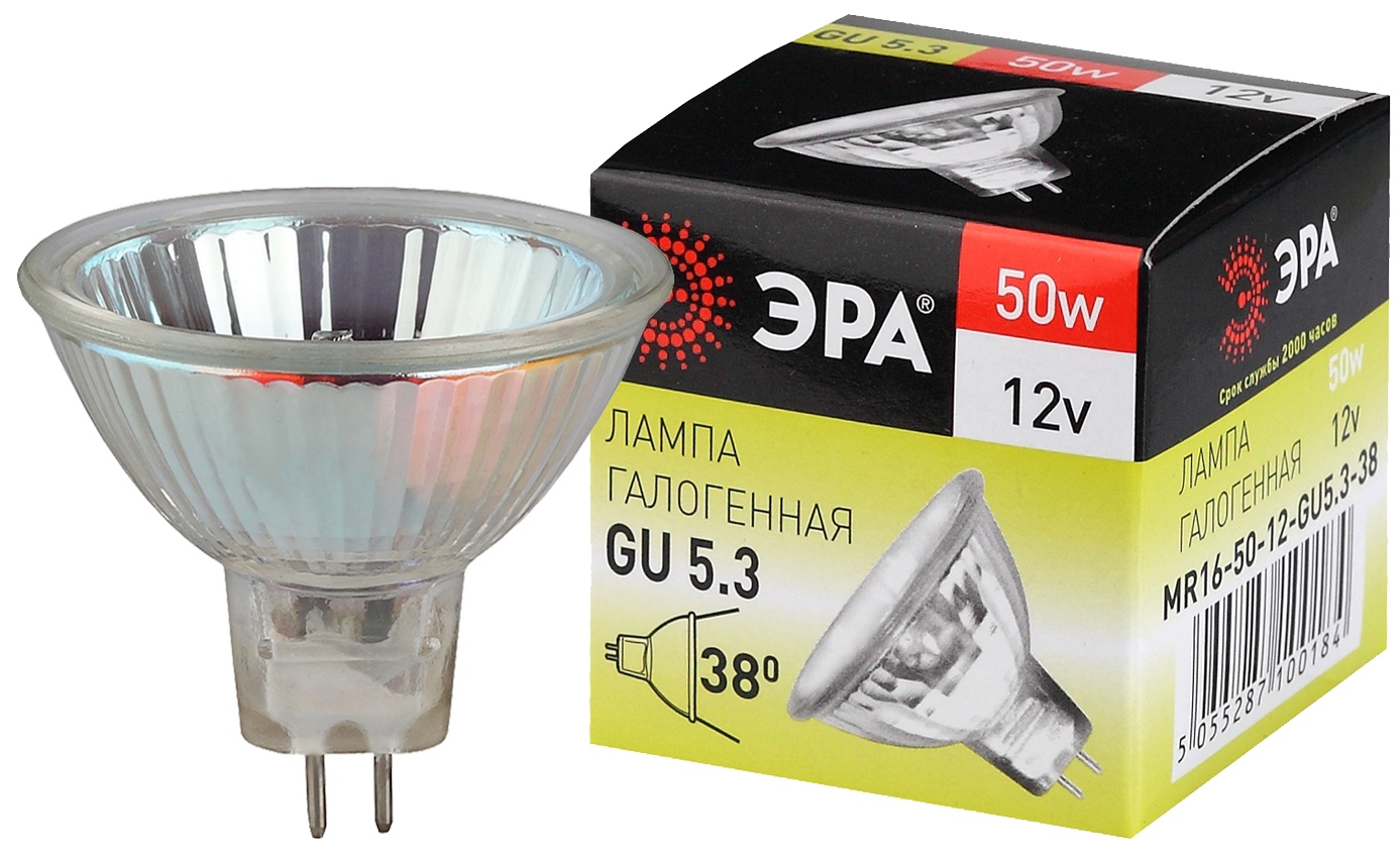 Лампа галогенная низковольтная Софит MR16 Прозрачная 12V, GU5.3 50W. Эра С0027358