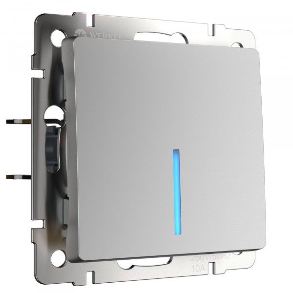 Выключатель 1-клавишный с подсветкой IP20 Серебряный Серебряный.Werkel. W1110106