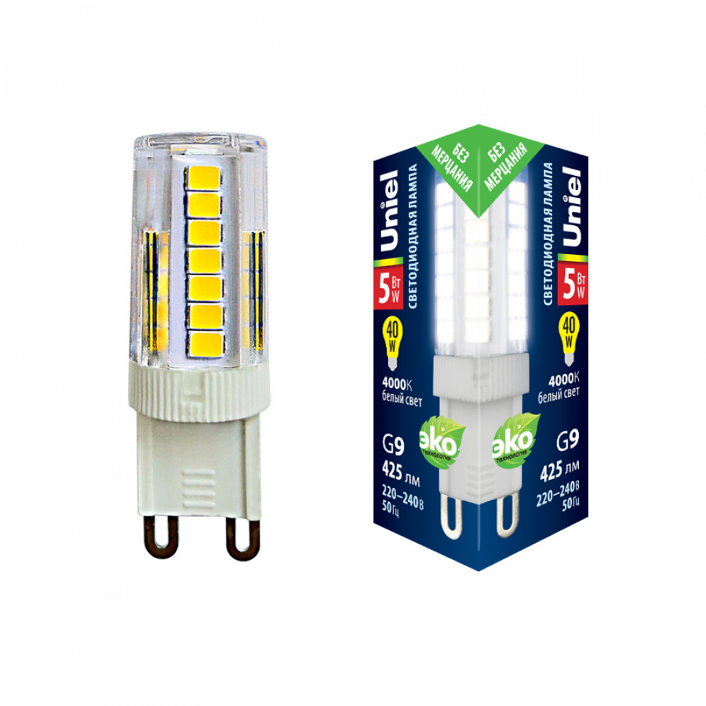 Светодиодная лампа "кукуруза" . G9, 5W, 220V, 4000K. Uniel UL-00006749